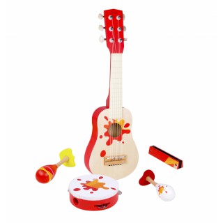 Žaislinė medinė gitara su muzikinių instrumentų rinkiniu | Star Music Set | Classic World CW4024